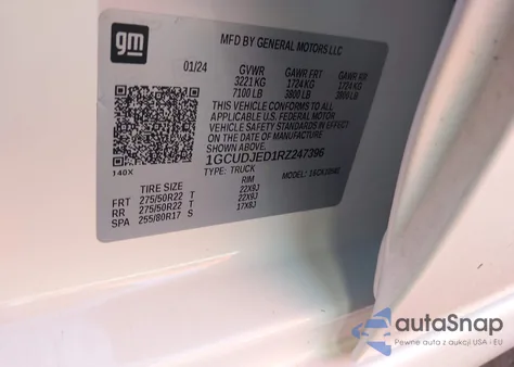 2024 Chevrolet Silverado 1500 4Wd Short Bed High Country z USA, uszkodzony, nr VIN 1GCUDJED1RZ247396